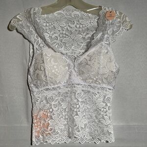 NWT New Mix White Lace Crop Top Women S/M Sheer Floral Boho Festival